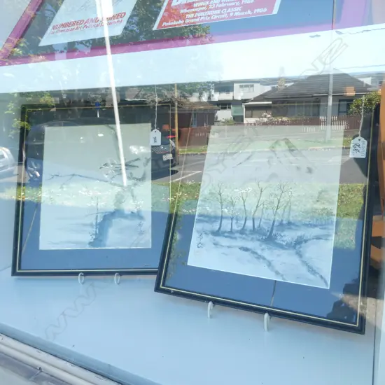 2 JAPANESE SUMI INK PAINTINGS NANGA SCHOOL 270x240mm