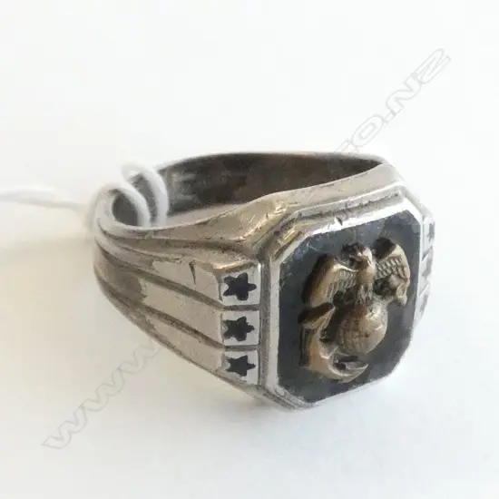 MENS SILVER NAVY RING BLACK ENAMEL ....,