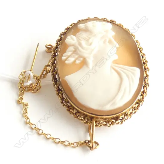 (19962) 9CT GOLD FRAMED CAMEO BROOCH ELEGANT COIFFURE