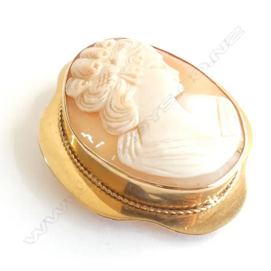 LG GOLD PLATE & SHELL CAMEO BROOCH 55 X 45MM