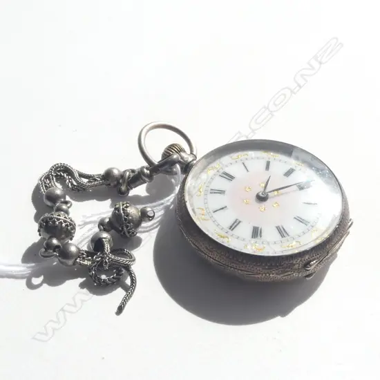 (19729) ANTIQUE SILVER FOB WATCH & ALBERTINA
