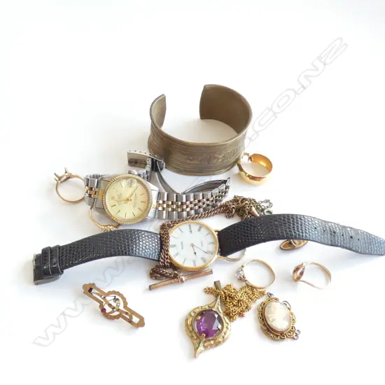 SM BAG MIXED WATCHES & JEWELLERY;( 9CT 6.7 GMS)(18CT 2.5 GMS)