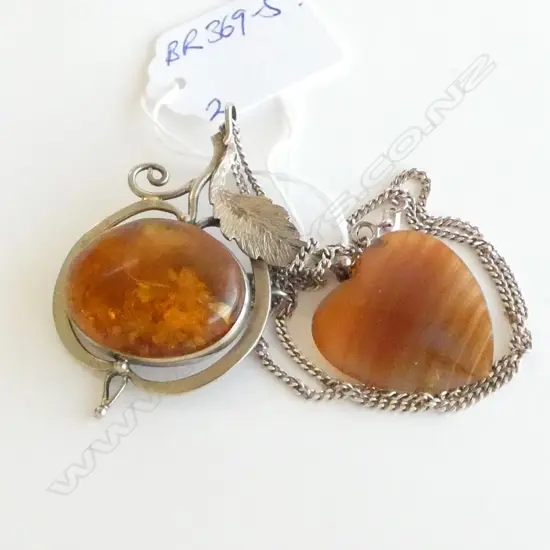 BANDED AGATE HEART PENDANT + SILVER & AMBER PENDANT NECKLACE