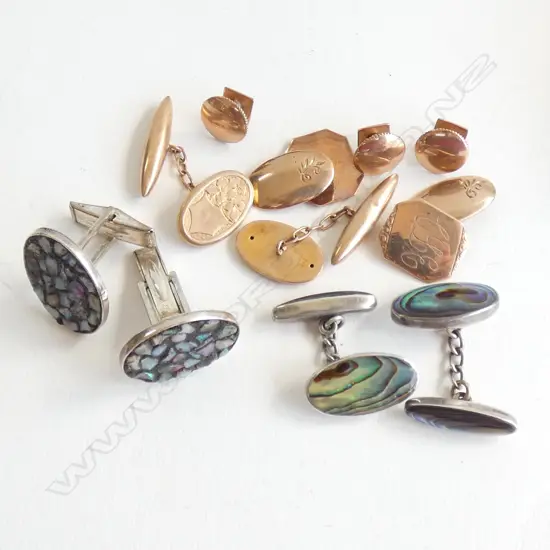 5 PR CUFF LINKS; 3 9CT GOLD & 2 STG SILVER & OPAL 