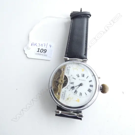 GENTS LARGE WRISTWATCH IN THE MANNER OF TRANSITIONAL POCKETWATCH/WRISTWATCH