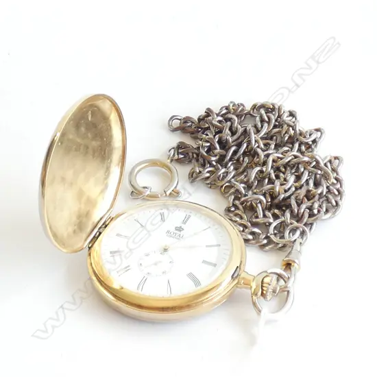 WHITE METAL FOB WATCH WITH CHAIN
