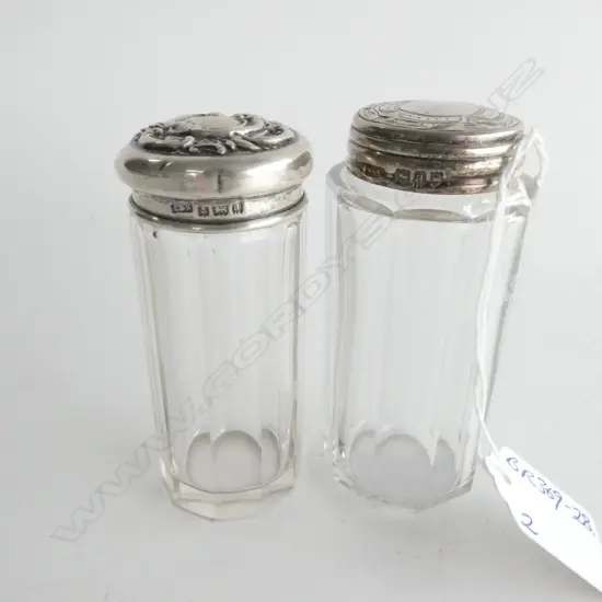 2 SILVER TOPPED VANITY JARS C1900