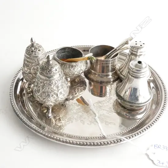 SM EP TRAY (DIA.  185MM) + 2 CONDIMENTS SETS & 4 SM MUSTARD SPOONS 