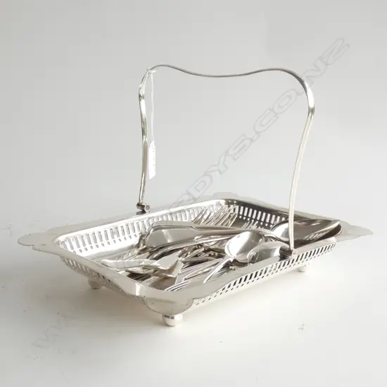 BASKET OF SILVER PLATE FIDDLE PATTERN CUTLERY