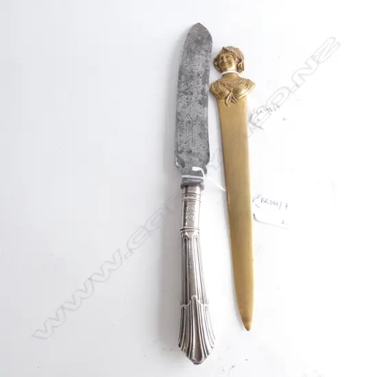 STG SILVER HANDLED KNIFE L.320mm & GOLD METAL LETTER OPENER