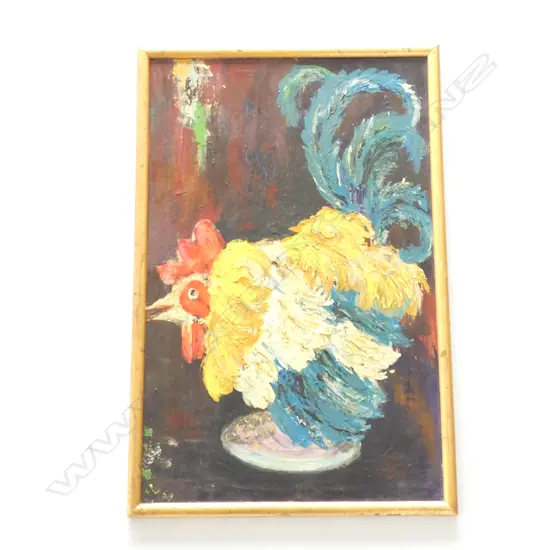OIL PAINTING ON BOARD - ROOSTER - SIGNED  & DATED '96  370 X 600MM