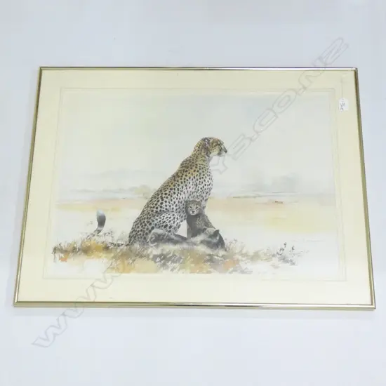JOHN R HARRIS WATERCOLOUR LEOPARD & LANDSCAPE