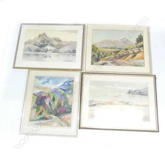 4 ARTWORKS; 2 BIRCHNELL DELPH W/CS 340x515mm, DOROTHY MILNE W/C LANDSCAPE, ALISON ROSS LOUGHNAN ACRYLIC ABSTRACT 