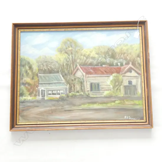 OIL ON BOARD - COTTAGE SCENE BY R FRANCIS 640 X 500MM