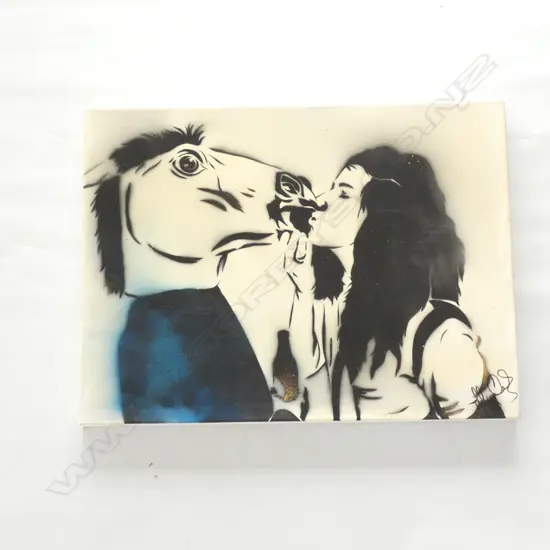 BLACK & WHITE GIRL & HORSE OIL ON CANVAS - 610 X 470MM
