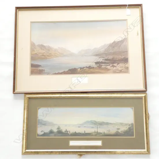 PR WATERCOLOUR PRINTS; PORT NICHOLSON HARBOUR 1862 & LAKE PUKAKI BY JOHN GULLY  310 X 570MM