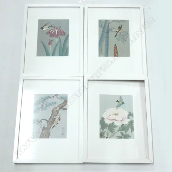 SET OF 4 FRAMED ASIAN BIRD & FLOWER W/CS 215x170mm