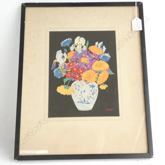 VASE OF FLOWERS - COLOUR WOODCUT BY JOHN MACE...
