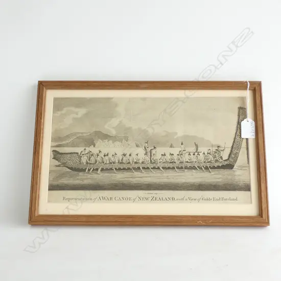 MAORI WAR CANOE - EARLY COPPERPLATE ENGRAVING...