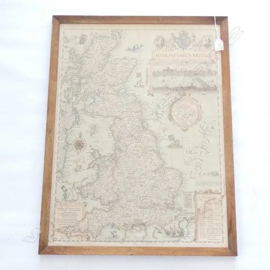 LG FRAMED MAP OF SHAKESPEARE'S BRITAIN  465 X 530MM