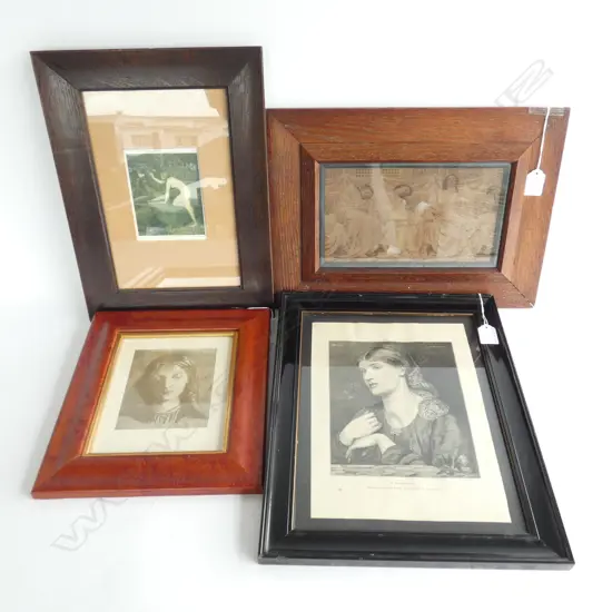 4 VINTAGE PRE-RAPHAELITE PRINTS; EVE, 'DREAMERS', MAPLE EYE FRAME, ROSETTI