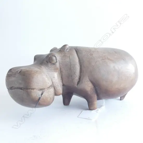 CARVED HARDWOOD HIPPOPOTAMUS (L 235MM)