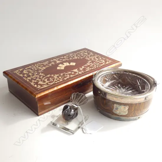 LACQUERED WOOD CARD BOX (L 240MM) GLASS WREN & WOOD & EP BUTTER DISH