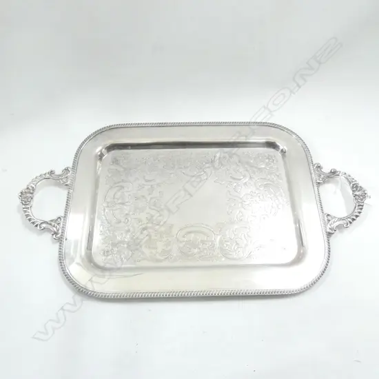 HEAVY SILVER PLATE TRAY WITH HANDLES 615 X 345MM