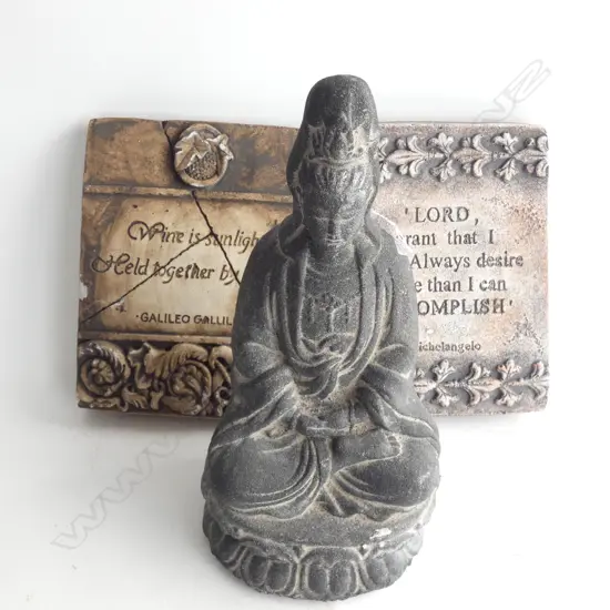 RUSTIC CEMENT BUDDHA H. 280MM + 2 MEMORY TILES