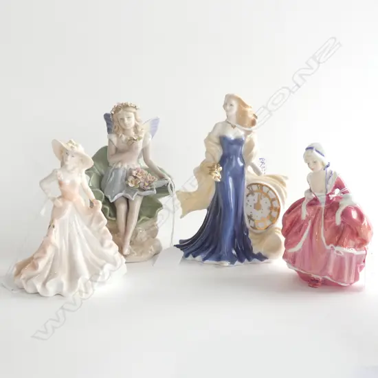 4 FIGURINES; R/DOULTON 'GOODY TWO SHOES', FAIRY, COALPORT 'BIRTHDAY WISHES' & R/WORCESTER 'NEW DAWN' H.165mm