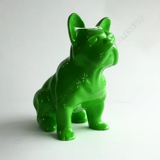 CONTEMPORARY RESIN GREEN FRENCH BULLDOG SCULPTURE H.200mm