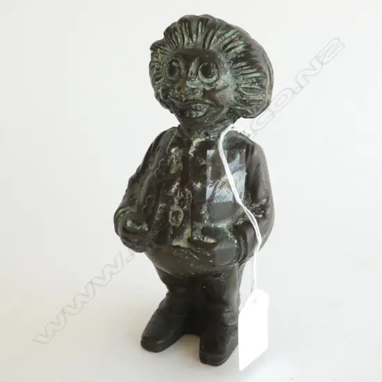 FIGURED BRONZE MONEY BANK. 2 PCE CAST