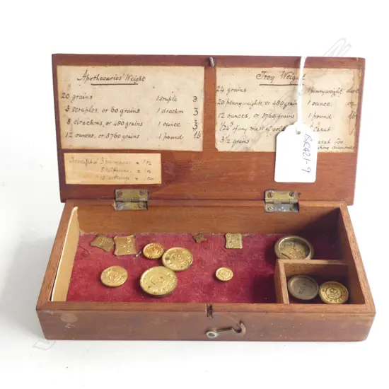 (19577) OLD SCALE BOX + WEIGHTS. NO SCALES