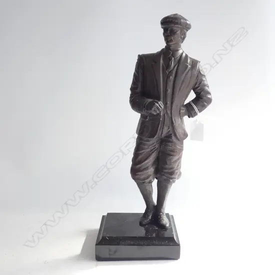 BRONZED RESIN VINTAGE STYLE GOLFER w/ GOLF CLUB H. 410MM