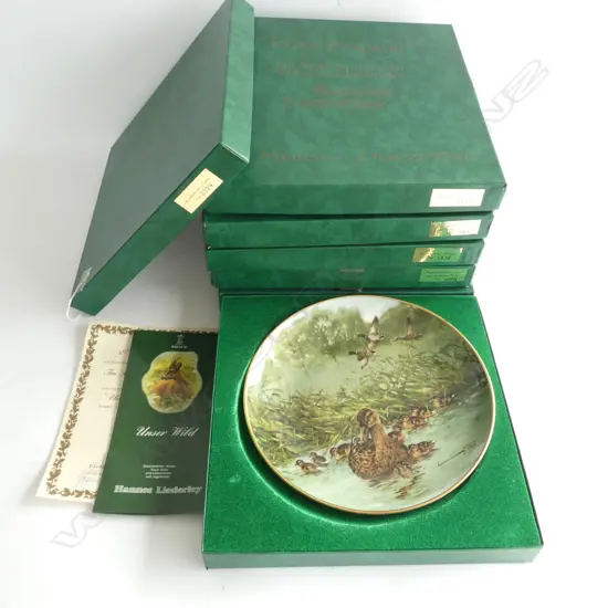 6 KAISER PORCELAIN BIRD SERIES PLATES C1980'S SOME DUPLICATES - INDIVID. BOXED -DIA 240MM