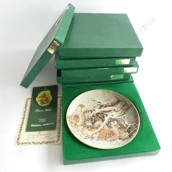 6 KAISER PORCELAIN BIRD SERIES PLATES C1980'S SOME DUPLICATES - INDIVID. BOXED -DIA 240MM