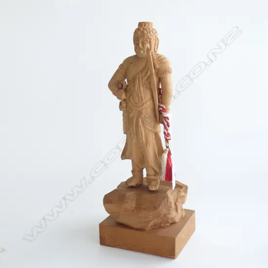 A CEDAR WOOD STATUE OF BISHAMON  323MM