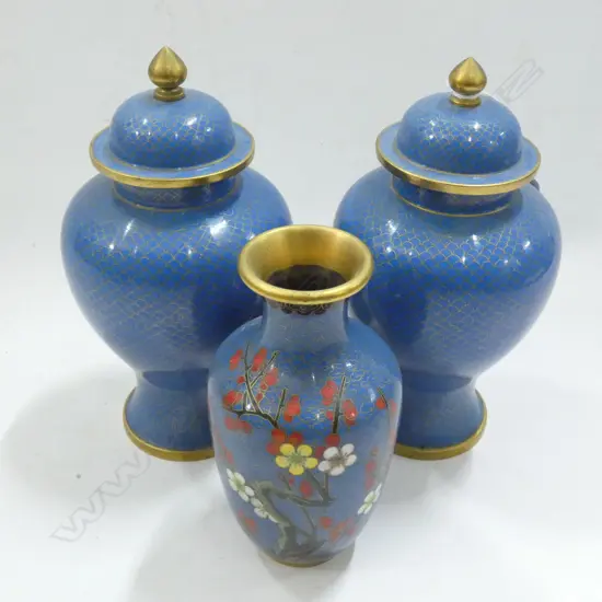 PR BLUE CLOISONNE GINGER JARS H.210mm + VASE