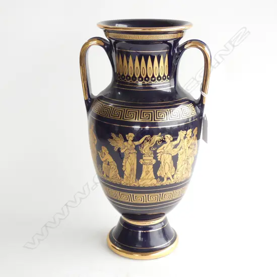 DARK BLUE & 24CT GOLD GREEK VASE H.305mm