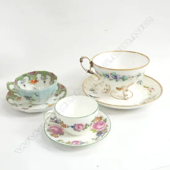 3 CUPS & SAUCERS - LARGEST AF