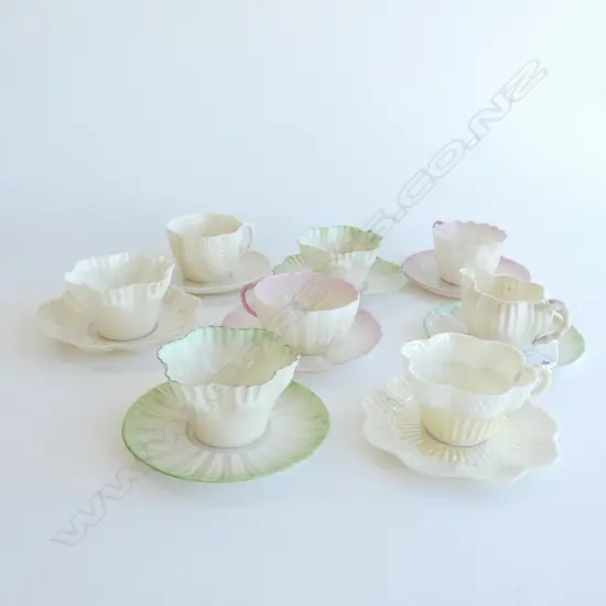 7 BELLEEK BLACK LABEL DUOS + MILK & SAUCER...