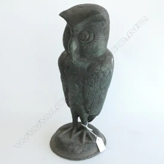 BRONZE OWL SCULPTURE DARK GREEN PATINA H.350mm