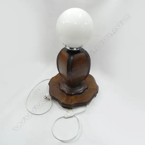 LARGE SIDE LAMP WITH WOODEN BASE AND DECO GLOBE H580 MM