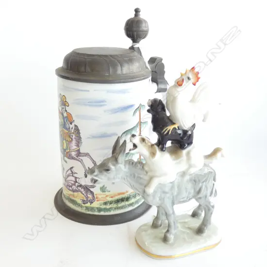 HUTSCHENRETHER 4 ANIMAL FIGURE & 19thC REPRODUCTION STEIN H.245mm