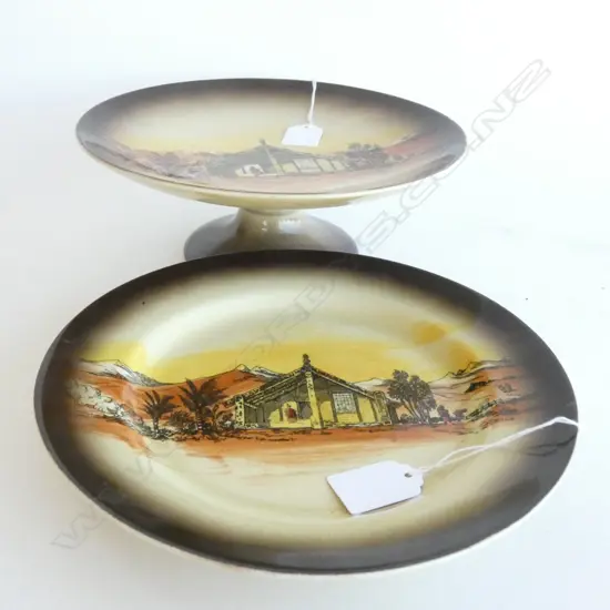 ROYAL STAFFORDSHIRE POTTERIES 'HOMELAND SERIES: NEW ZEALAND' TAZZA & PLATE 230mm dia