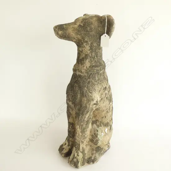 OLD CONCRETE SEATED GREYHOUND DISTRESSED H.500mm