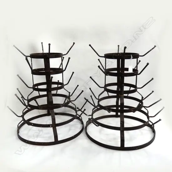 PAIR ANTIQUE FRENCH WINE BOTTLE DRYING RACKS H. 500mm