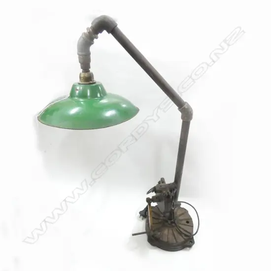 INDUSTRIAL MADE LAMP GREEN ENAMEL SHADE. STEAM PUNK H.800mm