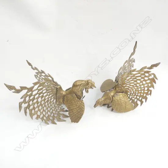 PAIR LARGE BRASS FIGHTING COCKERELS H. 220mm