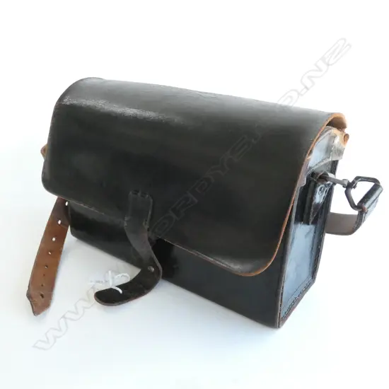 VINTAGE BLACK LEATHER POSTMANS BAG STAMPED 'BERLIN' W.335mm